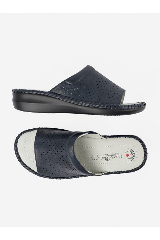 Čības ze skórzaną wkładką Zilas krāsas