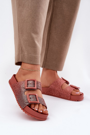 sieviešu čības ar mirdzumu I ar sprādzēmmi  RR285025 rozā krāsa 2