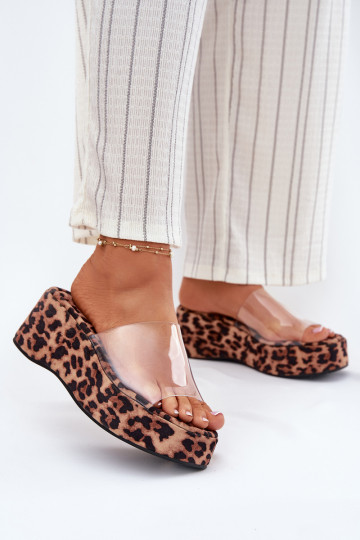 sieviešu čības Z Transparentnym em  ar leoparda kažokādas rakstu Meltiana