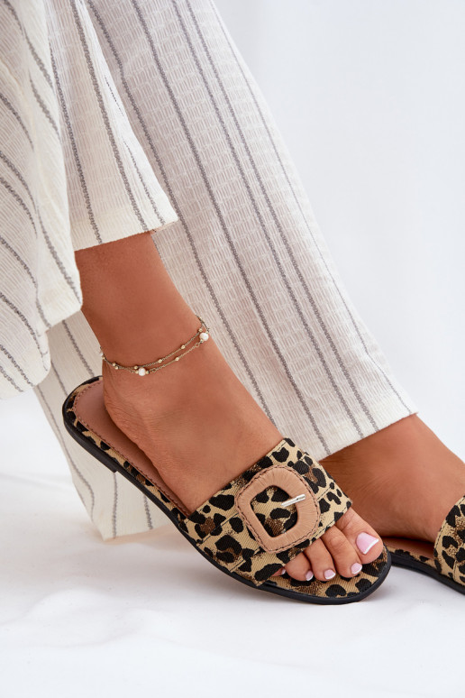 zempapēžu sieviešu čības dekorēti ar sprādzēm ar leoparda kažokādas rakstu Clariola zempapēžu sieviešu čības dekorēti ar sprādzēm ar leoparda kažokādas rakstu Clariola