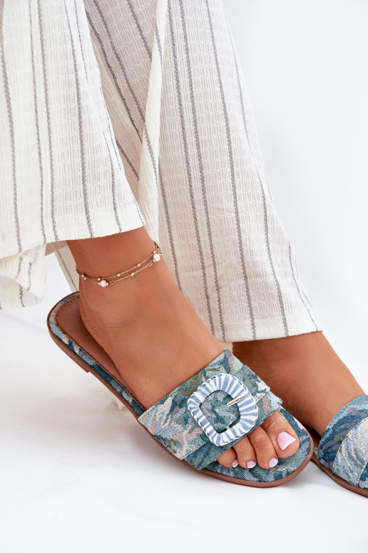 zempapēžu sieviešu čības dekorēti ar sprādzēm Zilas krāsas Clariola zempapēžu sieviešu čības dekorēti ar sprādzēm Zilas krāsas Clariola