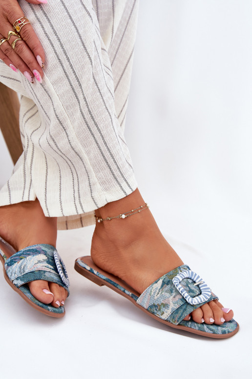 zempapēžu sieviešu čības dekorēti ar sprādzēm Zilas krāsas Clariola zempapēžu sieviešu čības dekorēti ar sprādzēm Zilas krāsas Clariola