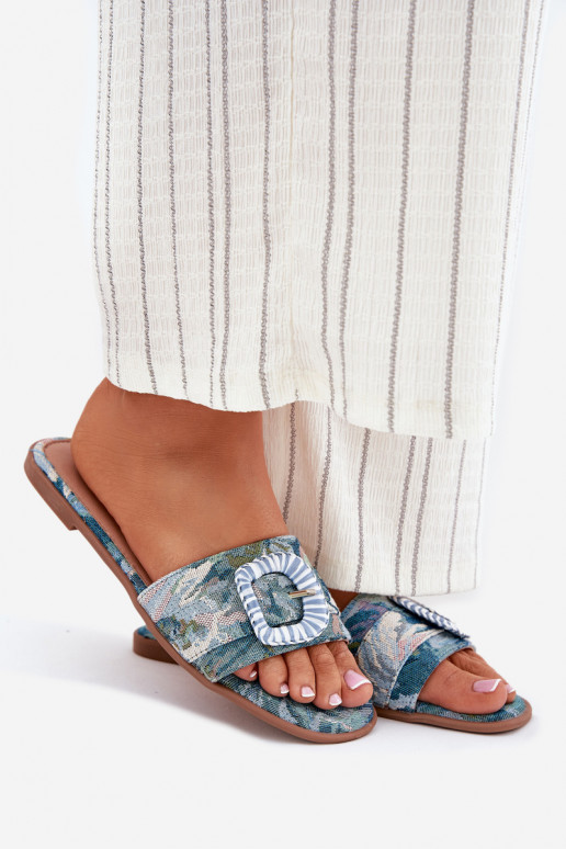 zempapēžu sieviešu čības dekorēti ar sprādzēm Zilas krāsas Clariola zempapēžu sieviešu čības dekorēti ar sprādzēm Zilas krāsas Clariola