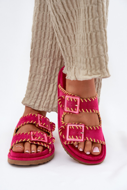 sieviešu čības ar sprādzēm I Ozdobnym Obszyciem rozā krāsas Visley sieviešu čības ar sprādzēm I Ozdobnym Obszyciem rozā krāsas Visley