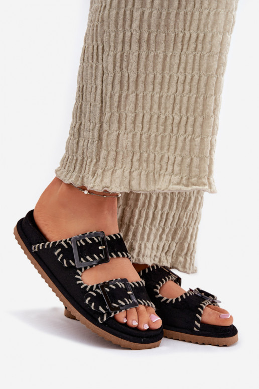 sieviešu čības ar sprādzēm I Ozdobnym Obszyciem Melns Visley sieviešu čības ar sprādzēm I Ozdobnym Obszyciem Melns Visley