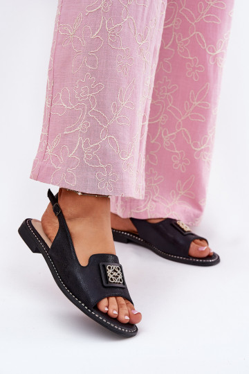 Eleganta stila Sieviešu basenes ar platiem papēžiem ar ornamentiem S.Barski KV51-082 Melns