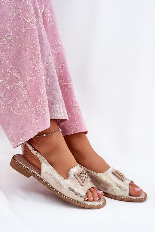 Eleganta stila Sieviešu basenes ar platiem papēžiem ar ornamentiem S.Barski KV51-082 Zelta krāsas Eleganta stila Sieviešu basenes ar platiem papēžiem ar ornamentiem S.Barski KV51-082 Zelta krāsas