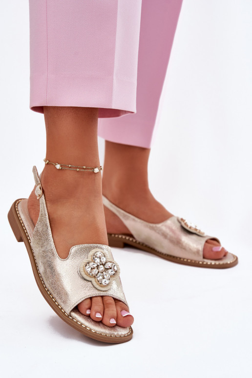 Sieviešu basenes ar platiem papēžiem  Detalem S.Barski KV51-080 Zelta krāsas