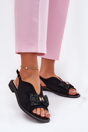 Sieviešu basenes ar bantītēm ar platiem papēžiem S.Barski KV51-014 Melns