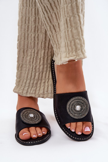 sieviešu čības ar platiem papēžiem ar ornamentiem S.Barski KV51-013 Melns