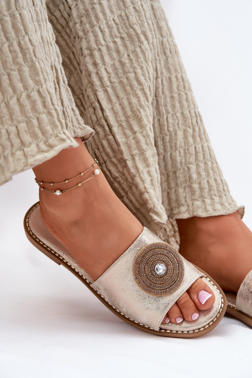 sieviešu čības ar platiem papēžiem ar ornamentiem S.Barski KV51-013 Zelta krāsas sieviešu čības ar platiem papēžiem ar ornamentiem S.Barski KV51-013 Zelta krāsas