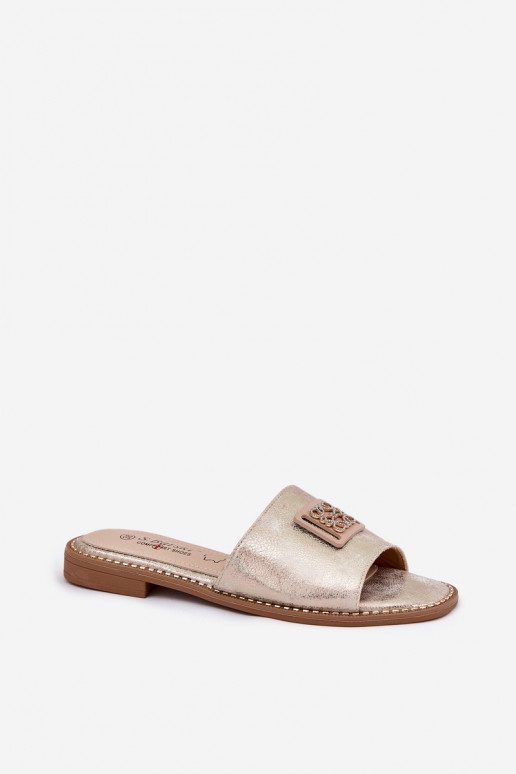 Plakanas sandales ar ornamentiem S.Barski KV51-089 Zelta krāsas Plakanas sandales ar ornamentiem S.Barski KV51-089 Zelta krāsas