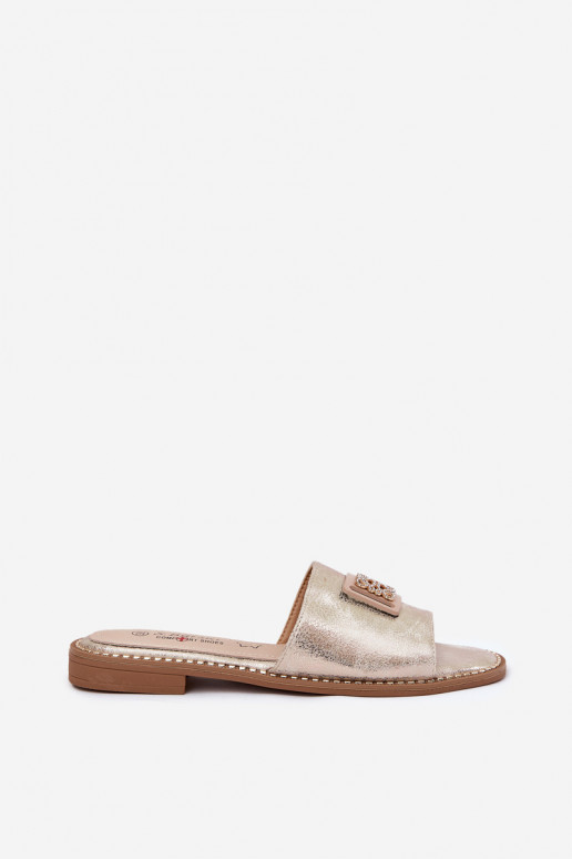 Plakanas sandales ar ornamentiem S.Barski KV51-089 Zelta krāsas Plakanas sandales ar ornamentiem S.Barski KV51-089 Zelta krāsas