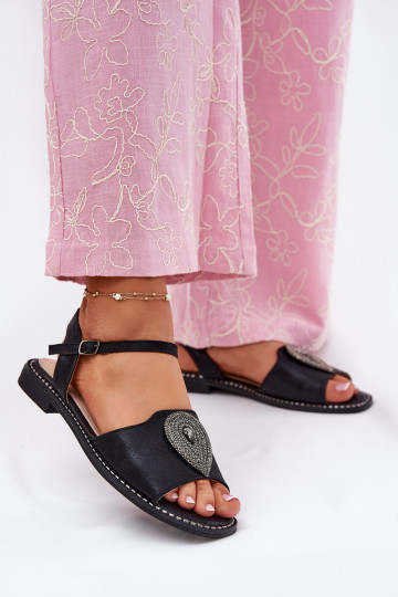 Sieviešu basenes ar platiem papēžiem ar ornamentiem S.Barski KV51-098 Melns