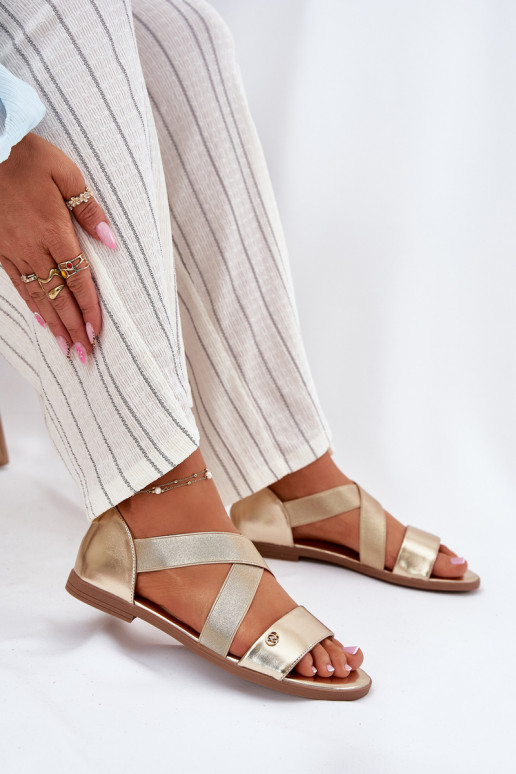 līdzenas zoles basenes Z Elastycznymi Paskami Zelta krāsas Marinea līdzenas zoles basenes Z Elastycznymi Paskami Zelta krāsas Marinea