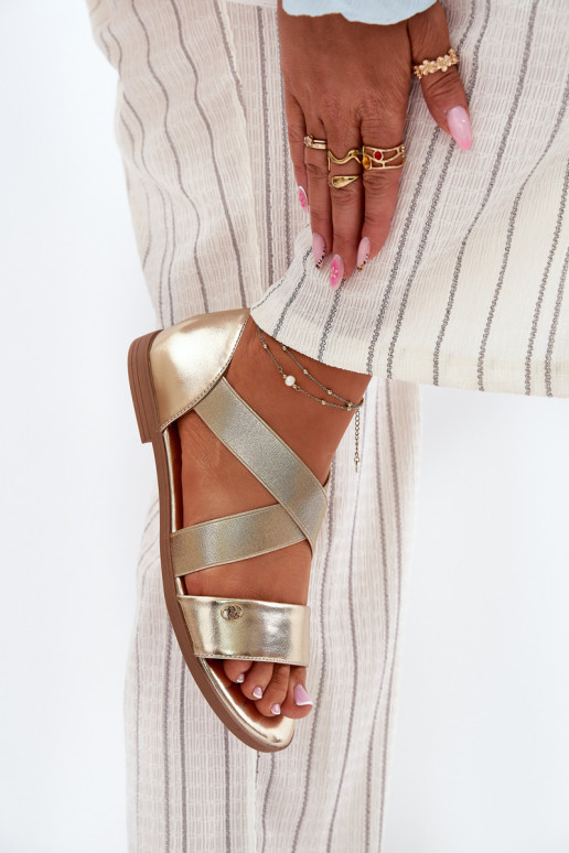 līdzenas zoles basenes Z Elastycznymi Paskami Zelta krāsas Marinea līdzenas zoles basenes Z Elastycznymi Paskami Zelta krāsas Marinea