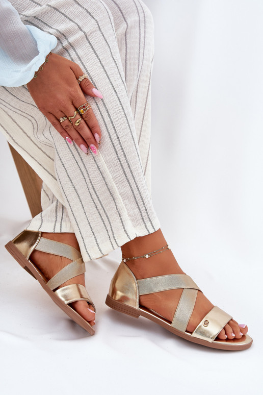 līdzenas zoles basenes Z Elastycznymi Paskami Zelta krāsas Marinea līdzenas zoles basenes Z Elastycznymi Paskami Zelta krāsas Marinea