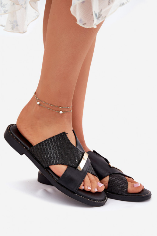 Plakanas sandales  Detalem Vinceza 17385 Melns Plakanas sandales  Detalem Vinceza 17385 Melns