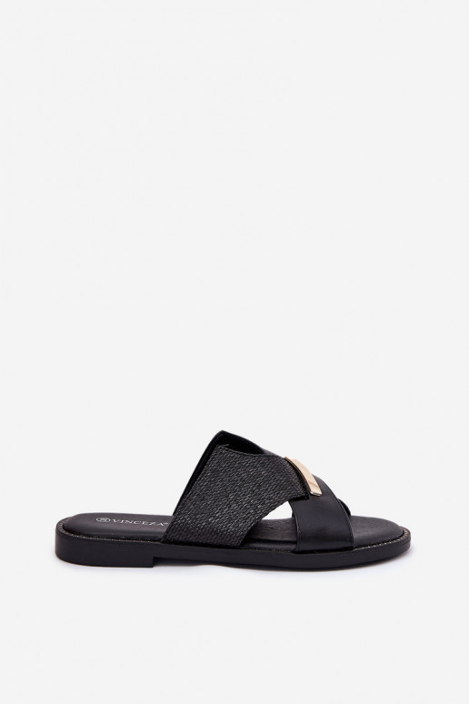 Plakanas sandales  Detalem Vinceza 17385 Melns Plakanas sandales  Detalem Vinceza 17385 Melns