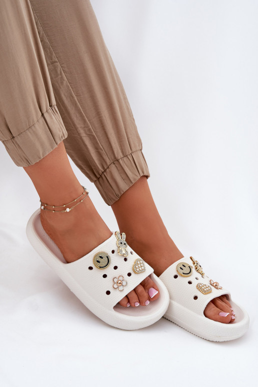 sieviešu čības Vieglas čības uz pirksta Z Przypinkami Vinceza 76055 baltas krāsas sieviešu čības Vieglas čības uz pirksta Z Przypinkami Vinceza 76055 baltas krāsas