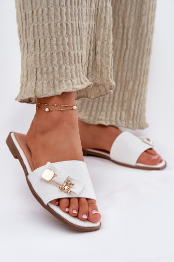 sieviešu čības ar platiem papēžiem ar bantītēm baltas krāsas Sallariela 2