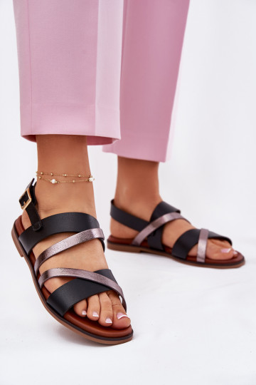 Sieviešu basenes ar platiem papēžiem Ar svītrām Sergio Leone SK086H Melns