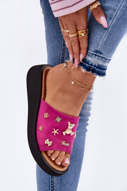 sieviešu zamšādas čības Z Przypinkami Vinceza 66741 rozā krāsas sieviešu zamšādas čības Z Przypinkami Vinceza 66741 rozā krāsas