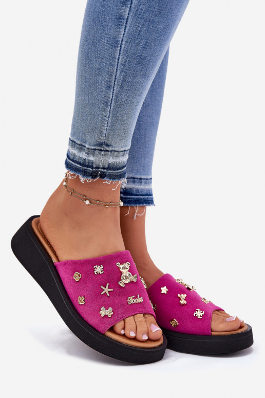 sieviešu zamšādas čības Z Przypinkami Vinceza 66741 rozā krāsas sieviešu zamšādas čības Z Przypinkami Vinceza 66741 rozā krāsas