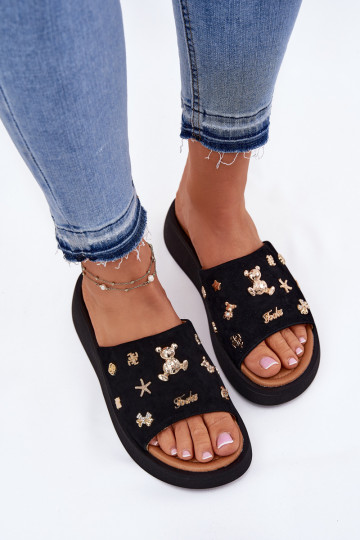 sieviešu zamšādas čības Z Przypinkami Vinceza 66741 Melns