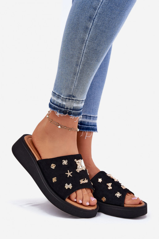 sieviešu zamšādas čības Z Przypinkami Vinceza 66741 Melns sieviešu zamšādas čības Z Przypinkami Vinceza 66741 Melns