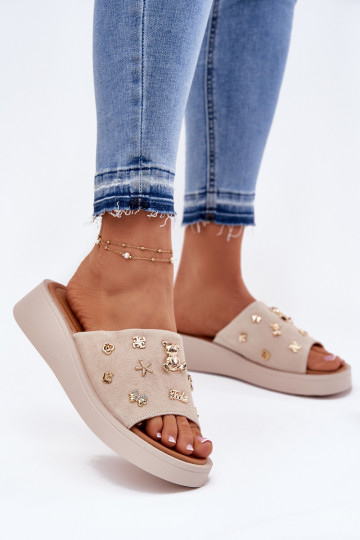 sieviešu zamšādas čības Z Przypinkami Vinceza 66741 smilšu krāsas