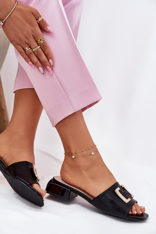 Eleganta stila sieviešu čības  Ze Zelta krāsasm Detalem Vinceza 62229 Melns Eleganta stila sieviešu čības  Ze Zelta krāsasm Detalem Vinceza 62229 Melns