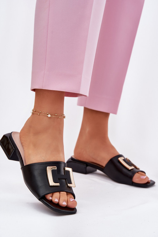 Eleganta stila sieviešu čības  Ze Zelta krāsasm Detalem Vinceza 62229 Melns Eleganta stila sieviešu čības  Ze Zelta krāsasm Detalem Vinceza 62229 Melns