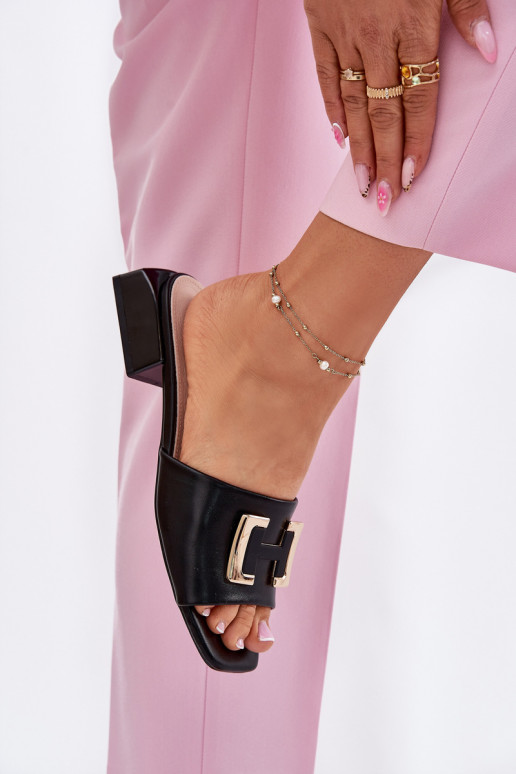 Eleganta stila sieviešu čības  Ze Zelta krāsasm Detalem Vinceza 62229 Melns Eleganta stila sieviešu čības  Ze Zelta krāsasm Detalem Vinceza 62229 Melns