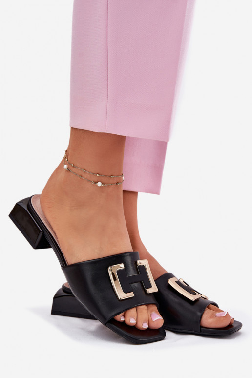 Eleganta stila sieviešu čības  Ze Zelta krāsasm Detalem Vinceza 62229 Melns Eleganta stila sieviešu čības  Ze Zelta krāsasm Detalem Vinceza 62229 Melns