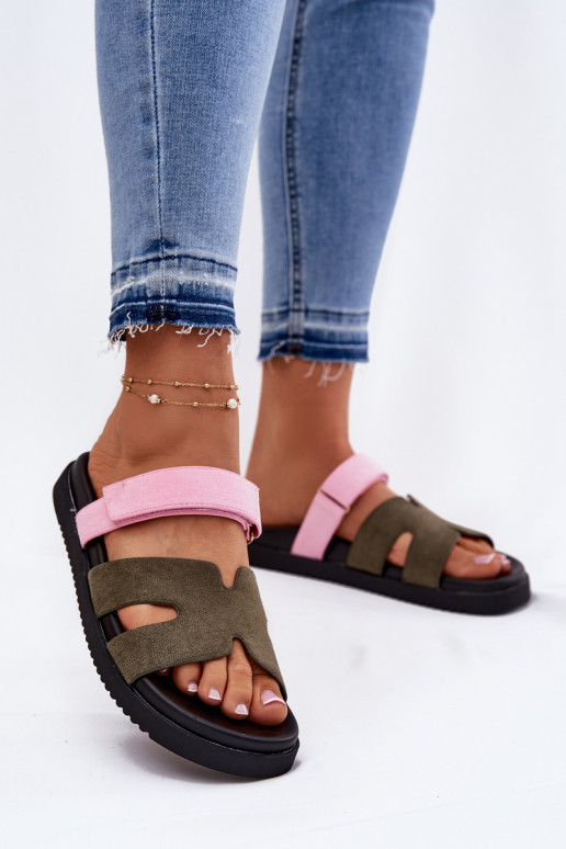 sieviešu čības Z ar lipīgām aizdarēmem Vinceza 17401 zaļš-Rozā krāsas