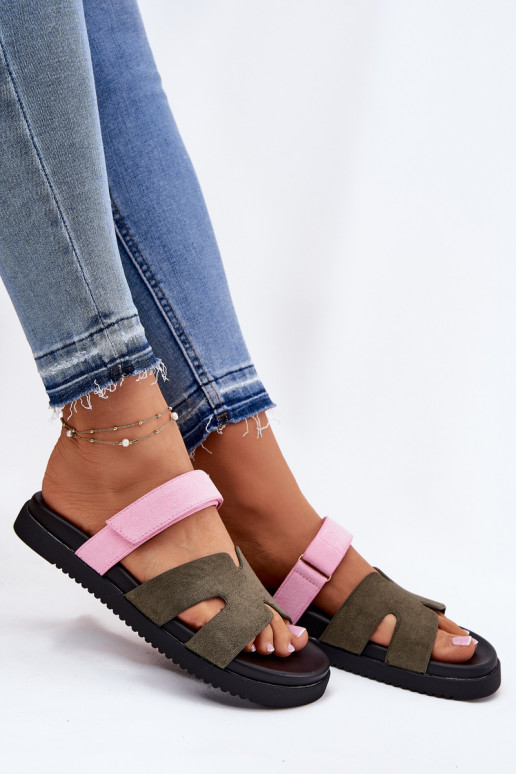 sieviešu čības Z ar lipīgām aizdarēmem Vinceza 17401 zaļš-Rozā krāsas