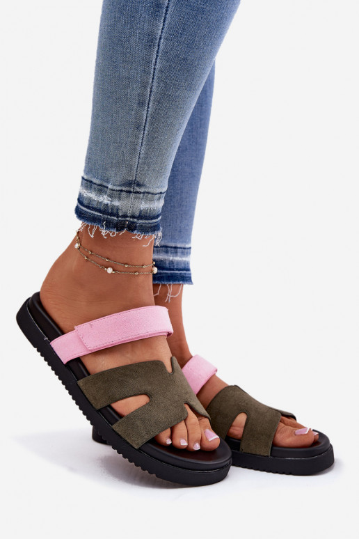 sieviešu čības Z ar lipīgām aizdarēmem Vinceza 17401 zaļš-Rozā krāsas