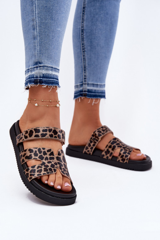 sieviešu čības Z ar lipīgām aizdarēmem Vinceza 17401 ar leoparda kažokādas rakstu