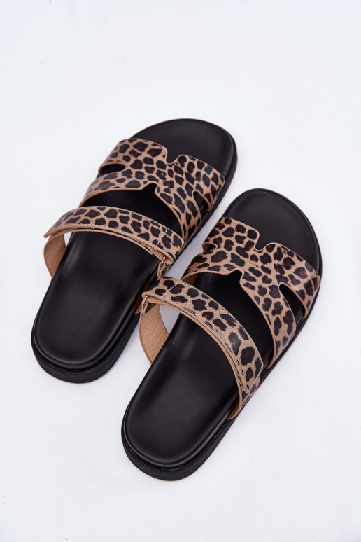 sieviešu čības Z ar lipīgām aizdarēmem Vinceza 17401 ar leoparda kažokādas rakstu