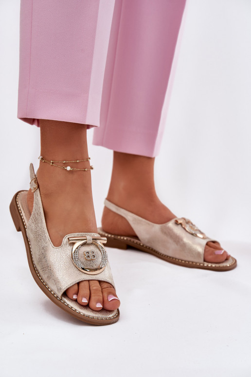 Eleganta stila sandales ar ornamentiem ar platiem papēžiem S.Barski KV51-003 Zelta krāsas Eleganta stila sandales ar ornamentiem ar platiem papēžiem S.Barski KV51-003 Zelta krāsas