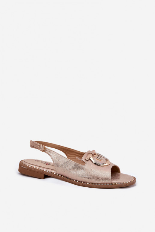 Eleganta stila sandales ar ornamentiem un platām papēžiem S.Barski KV51-003 rozā zelta krāsā