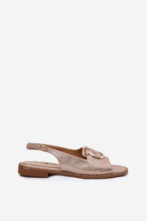 Eleganta stila sandales ar ornamentiem un platām papēžiem S.Barski KV51-003 rozā zelta krāsā