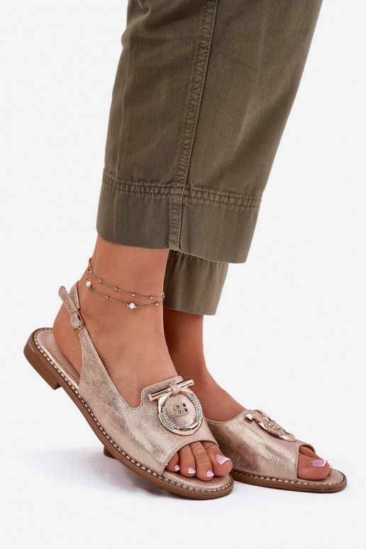 Eleganta stila sandales ar ornamentiem ar platiem papēžiem S.Barski KV51-003 Zelta krāsas Eleganta stila sandales ar ornamentiem ar platiem papēžiem S.Barski KV51-003 Zelta krāsas