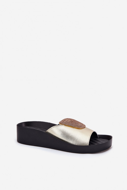 Čības ar ornamentiem KV51-028 Zelta krāsas    Čības ar ornamentiem KV51-028 Zelta krāsas