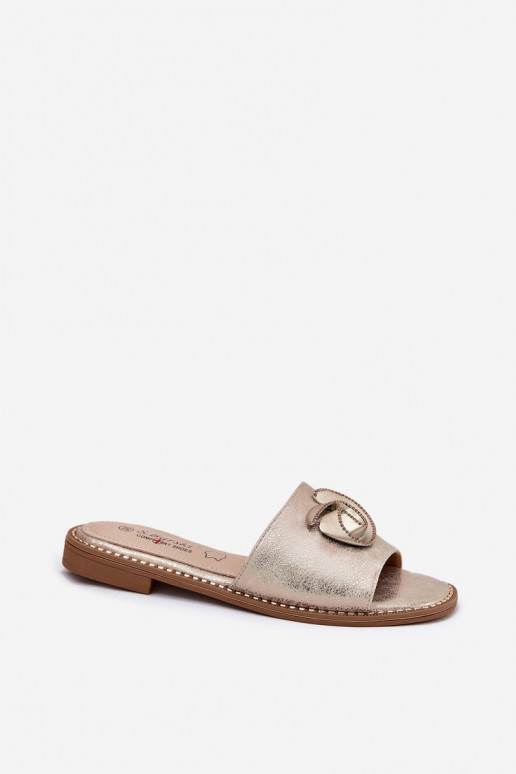 sieviešu čības ar platiem papēžiem  Detalem KV51-007 Zelta krāsas sieviešu čības ar platiem papēžiem  Detalem KV51-007 Zelta krāsas