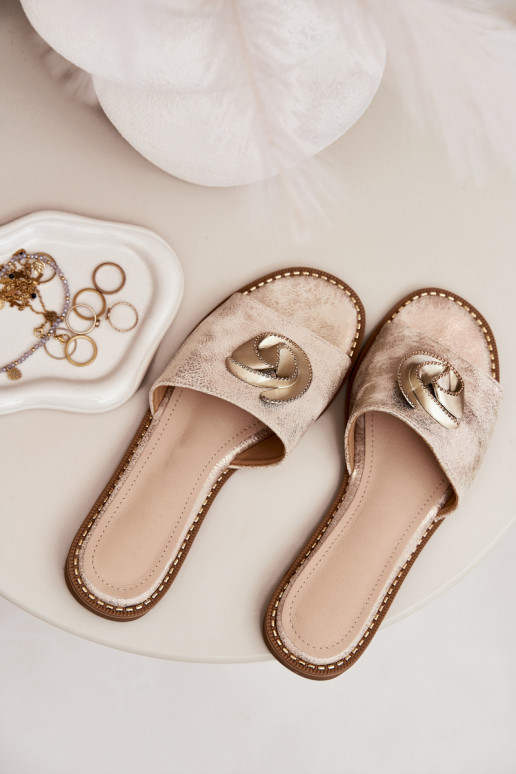 sieviešu čības ar platiem papēžiem  Detalem KV51-007 Zelta krāsas sieviešu čības ar platiem papēžiem  Detalem KV51-007 Zelta krāsas