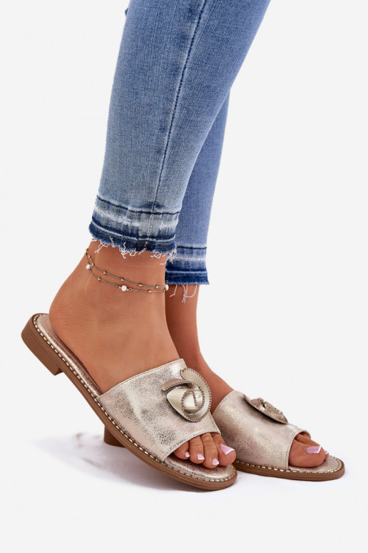 sieviešu čības ar platiem papēžiem  Detalem KV51-007 Zelta krāsas sieviešu čības ar platiem papēžiem  Detalem KV51-007 Zelta krāsas