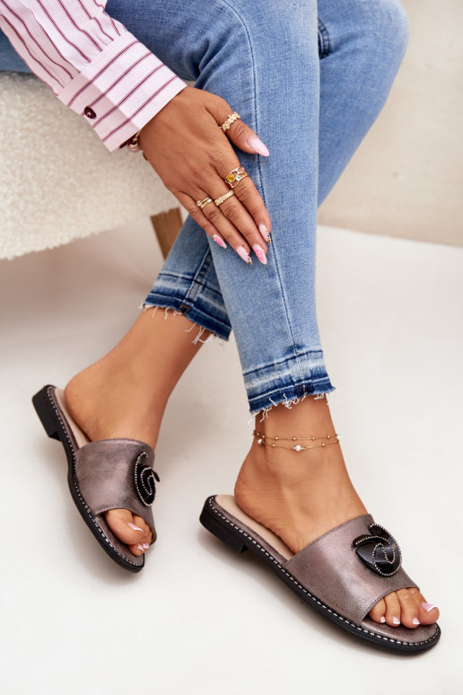 sieviešu čības ar platiem papēžiem  Detalem KV51-007 pelēkas krāsas