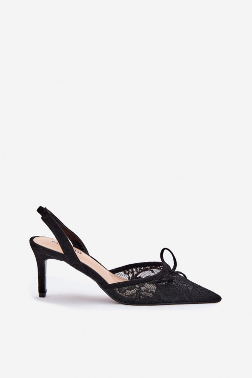 Ar mežģīnēm augstpapēžu kurpes Apavi ar spicu purngalu Melns Annivirae